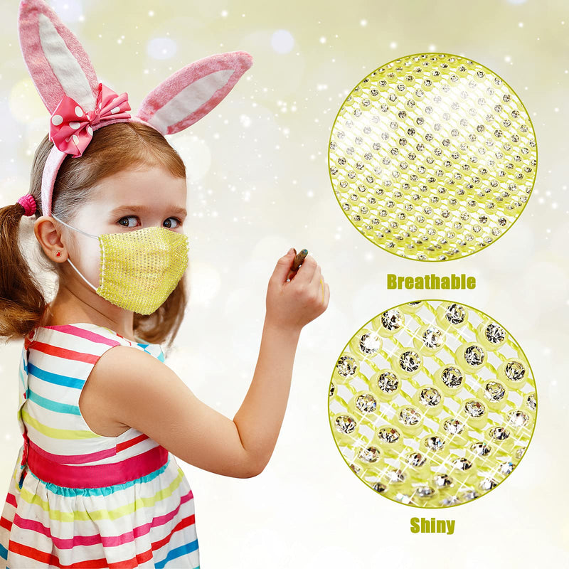 [Australia] - 10 Kid Colorful Rhinestone Face Cover Mesh Glitter Sparkly Sequin Face Covering Children Teen Girls Adjustable Masquerade Bright Color 