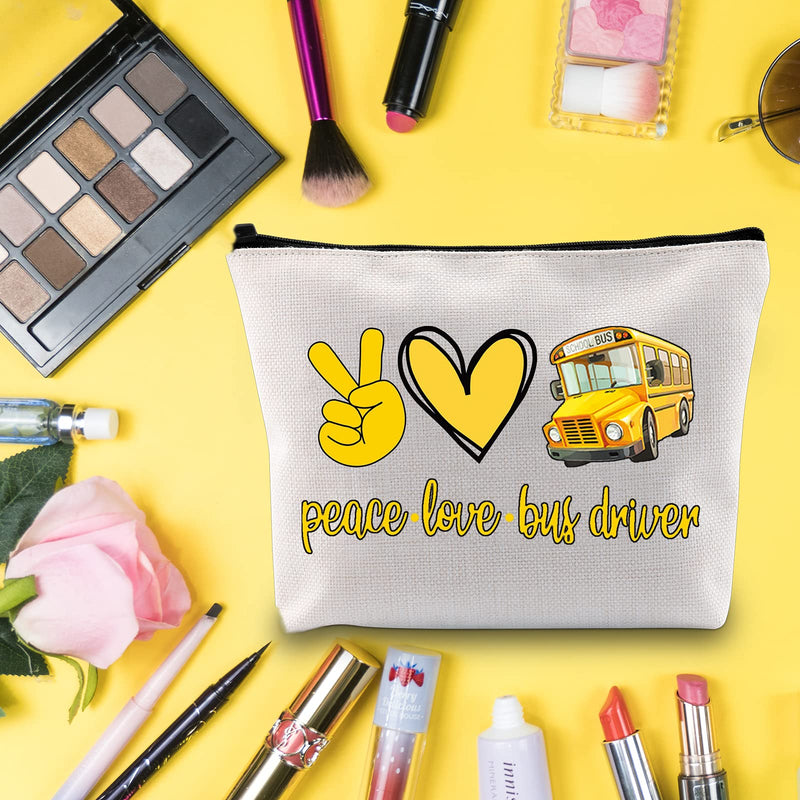 [Australia] - LEVLO Bus Driver Cosmetic Make Up Bag Bus Driver Appreciation Gift Peace Love Bus Driver Makeup Zipper Pouch Bag For School Bus Driver End of Year Gift, Peace Love Bus Driver, 