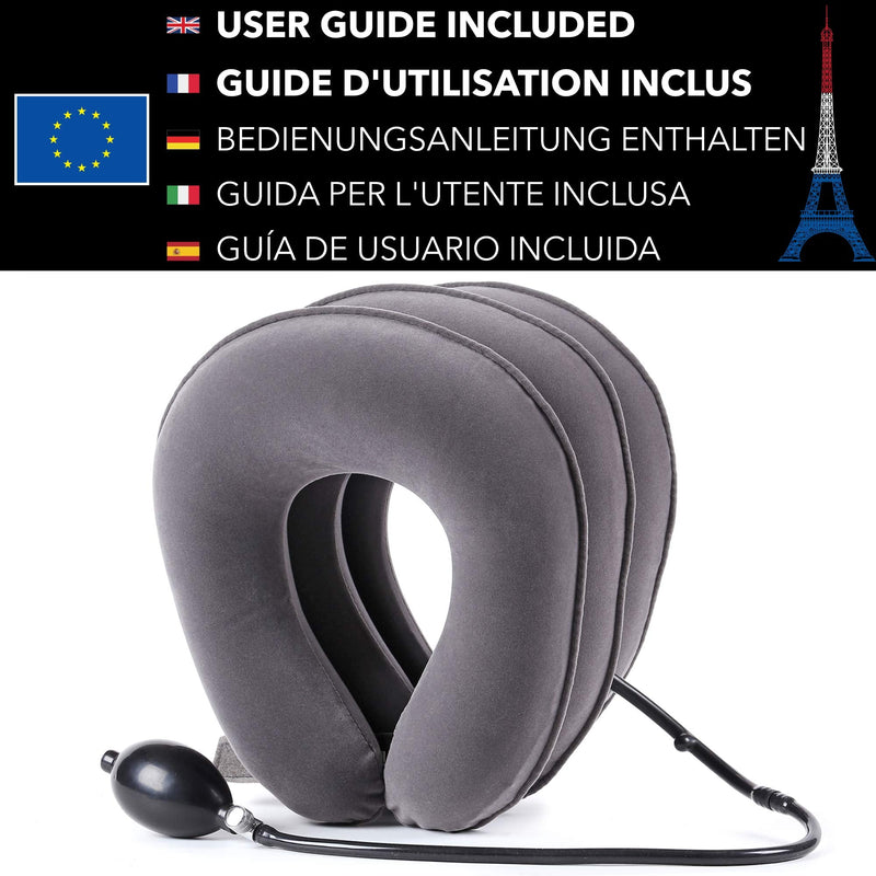 [Australia] - TAKIT Cervical Neck Traction Device for Head & Shoulder Pain - Grey - Inflatable Neck Pillow/Cervical Traction Pillow - with Adjustable Size, Bigger Pump, Durable 