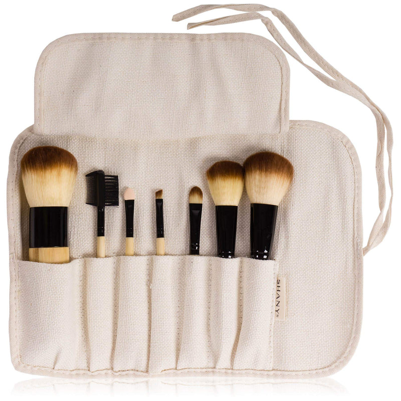 [Australia] - SHANY Bamboo Brush Set - Vegan Brushes With Premium Synthetic Hair & Cotton Pouch - 7pc 