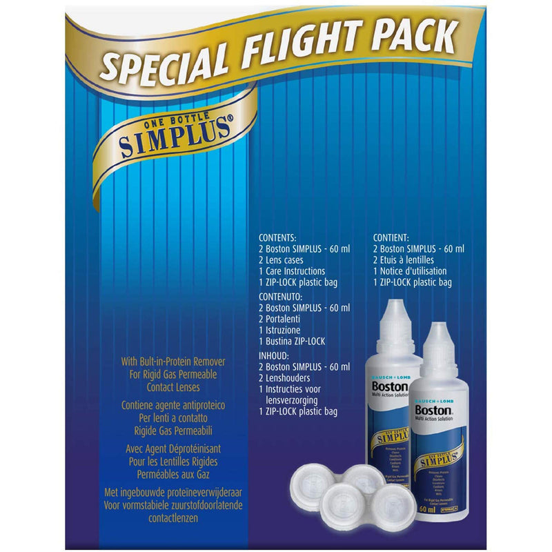 [Australia] - Boston Simplus Multi-Action Solution Flight Pack - 2x 60ml Contact Lens Solution for Rigid Gas Permeable Contact Lenses - Clean, Disinfect & Condition - 2x Lens Cases for Travel Convenience Single Flight Pack 2x60ml 