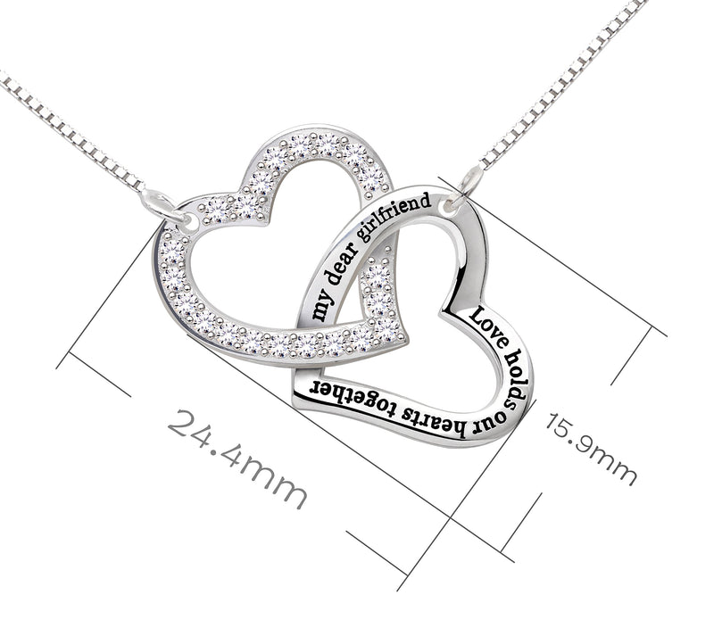 [Australia] - ALOV Sterling Silver My Dear Girlfriend Love Holds Our Hearts Together Love Heart Cubic Zirconia Pendant Necklace 