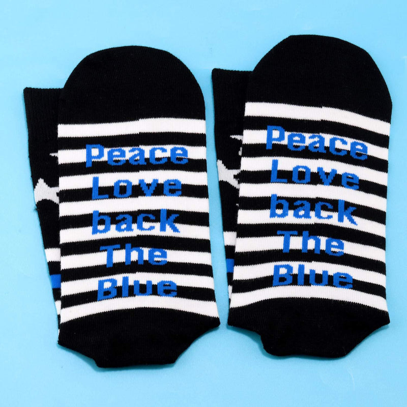 [Australia] - PYOUL 1 Pair Peace Love Back The Blue Socks Thin Blue Line Socks Gift for Men or Women Back the Blue- 1 Pair 
