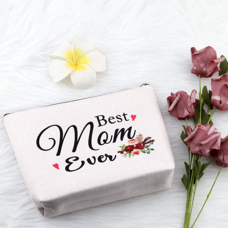 [Australia] - PXTIDY Best Mom Ever Makeup Bag,Best Mom Gifts,Mother Cosmetic Bag,Mother's Day Gift, Cosmetic Bag for Mom,Travel Makeup Pouch (beige) beige 