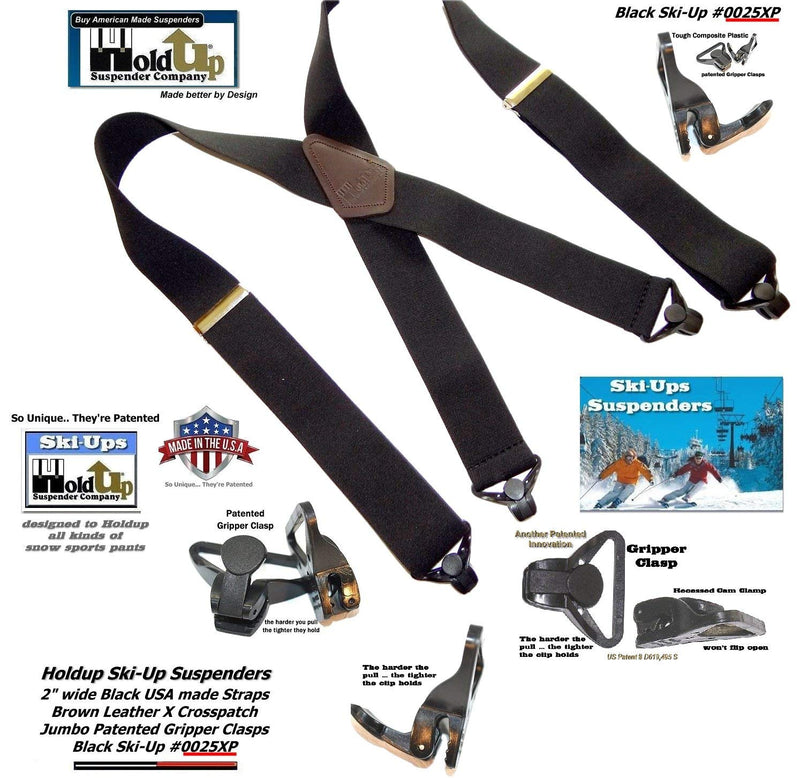 [Australia] - HoldUp 2" wide black Ski-Up Suspenders with Black Jumbo Gripper Clasp 