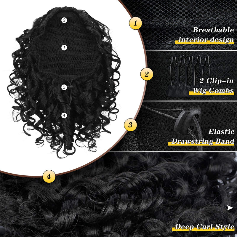 [Australia] - PEACOCO Short Curly Ponytails Drawstring Ponytail Hair Piece for Black Women, 6 Inch Kinky Ponytail Extension for kids black girls (1B) 6 Inch (Pack of 1) 1B 