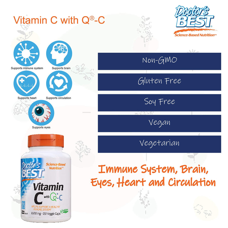 [Australia] - Doctor's Best Vitamin C with QualiC 1000 mg NonGMO Vegan Gluten Free Soy Free Sourced from Scotland Veggie Caps, 120 Count 120 Count (Pack of 1) 