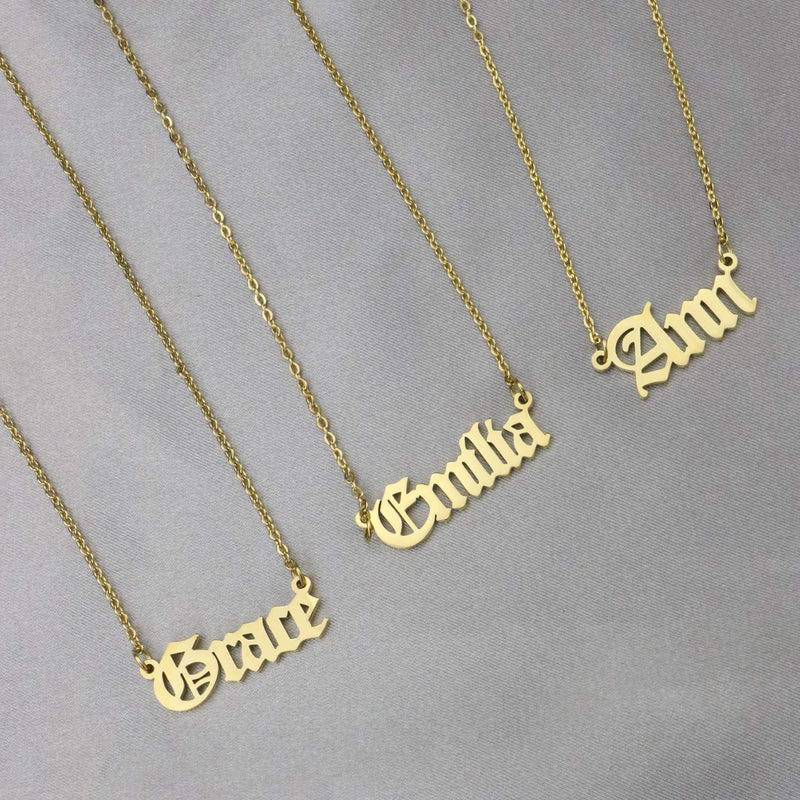 [Australia] - Joycuff Old English Name Necklace(Over 500 Names are in Stock) Personalized 18K Gold Plated Monogram Jewelry Christmas Birthday Gift for Women Rachel 