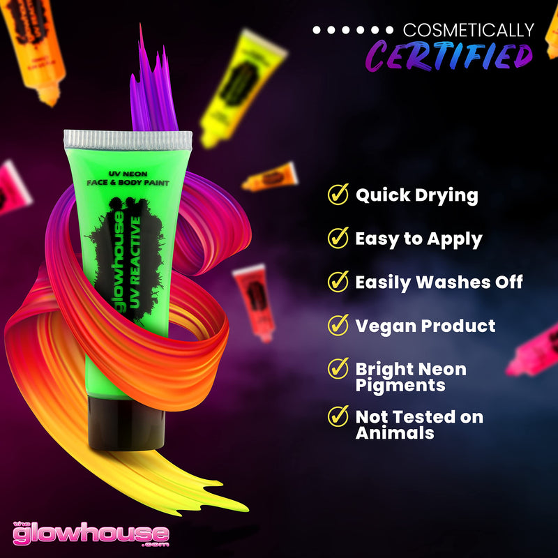 [Australia] - The Glowhouse UV Neon Face Paint and Body Paint Set (Pack of 6) Fluorescent Brightest Glow under UV! 