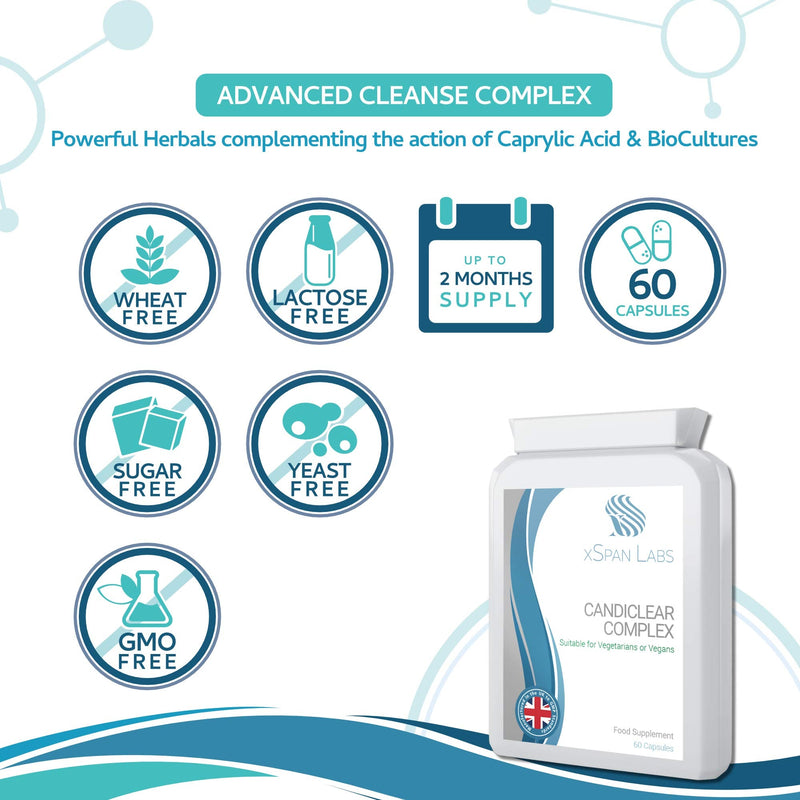 [Australia] - CandiClear Complex - 60 Capsules - Candida Cleanse & Thrush/Yeast Support - Powerful Herbs: Caprylic Acid, Oregano Extract & Aloe Vera synergistically Blended with Bio-Cultures 