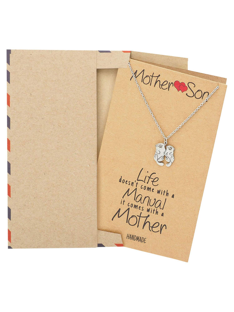 [Australia] - Quan Jewelry Mother and Son Otter Pendant Necklace, Gifts for Mom, Mother's Day, Handmade Gifts for Mom & Son with Inspirational Greeting Card 