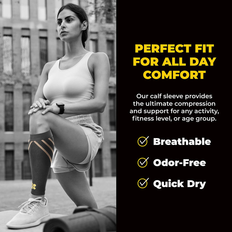 [Australia] - Calf Compression Sleeves for Men & Women - Leg Sleeve and Shin Splints Support - Ideal for Leg Cramp Relief, Varicose Veins, Running - 20-30mmHg Copper-Infused Nylon by CopperJoint - Medium 
