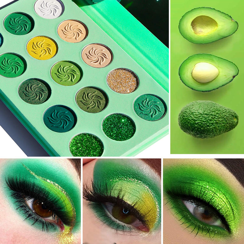 [Australia] - Avocado Green Eyeshadow Palette DE'LANCI 15 Color,Highly Pigmented Eyeshadow Makeup Pallete Matte Shimmer Glitter Eye Shade, Long Wear Vegan Cruelty Free Nude Yellow Emerald Green Eye Shadow Pallet Avocado Green 