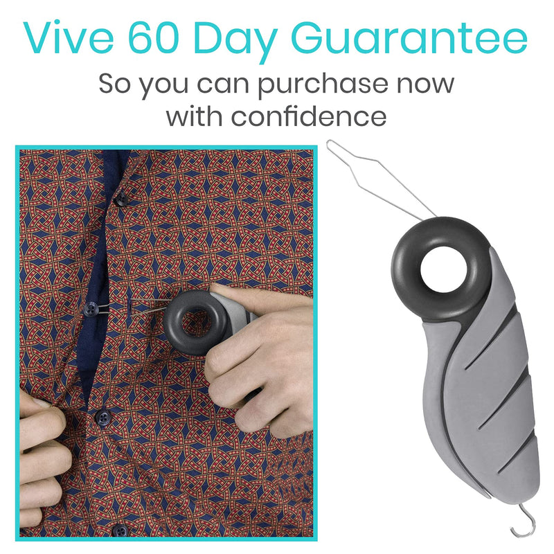 [Australia] - Vive Button Hook with Finger Hole - Zipper Gripper Pull Helper - Dressing Aid Assist - Buttoning Tool Device for Arthritis, Limited Mobility, Independent Living - Dexterity Handle Grip for Clothes Black 