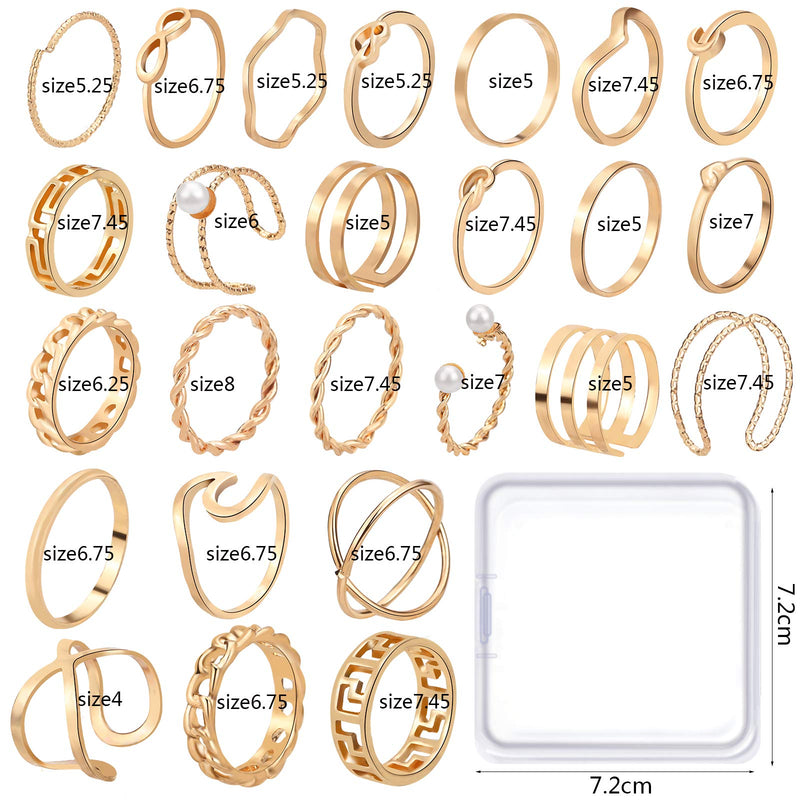 [Australia] - ONESING 25 Pcs Knuckle Rings for Women Stackable Rings Set Girls Bohemian Retro Vintage Joint Finger Gold Silver Rings for Women Men Hollow Carved Flowers 