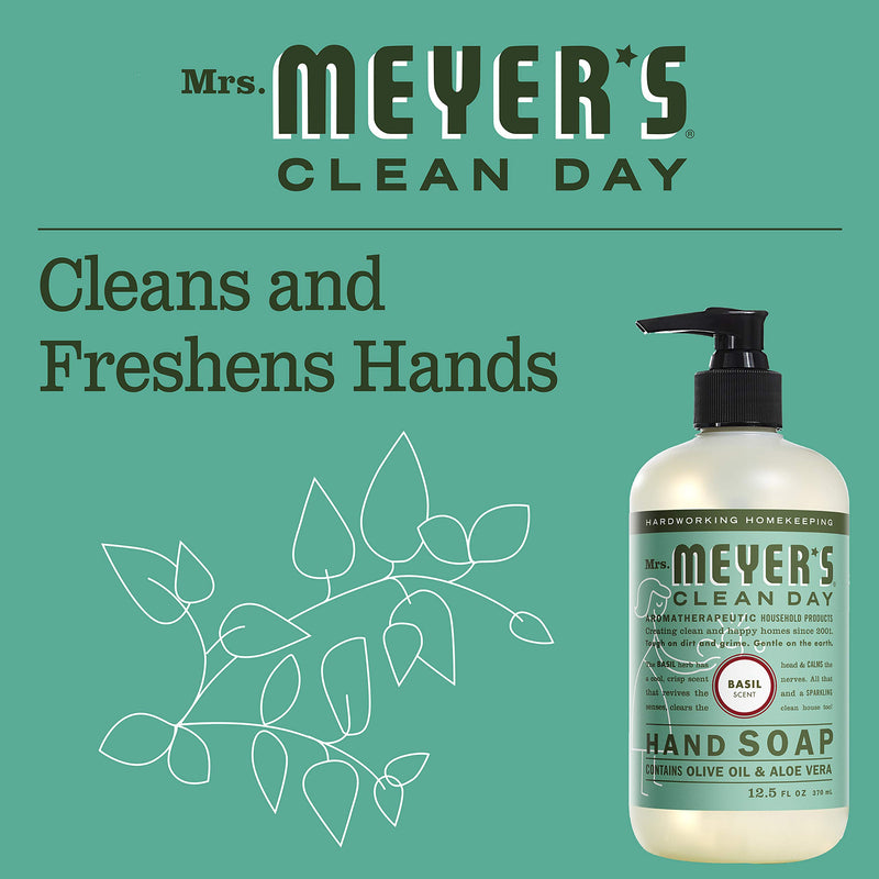 [Australia] - Mrs. Meyer's Clean Day Liquid Hand Soap, Cruelty Free and Biodegradable Hand Wash Made with Essential Oils, Basil Scent, 12.5 oz Bottle 