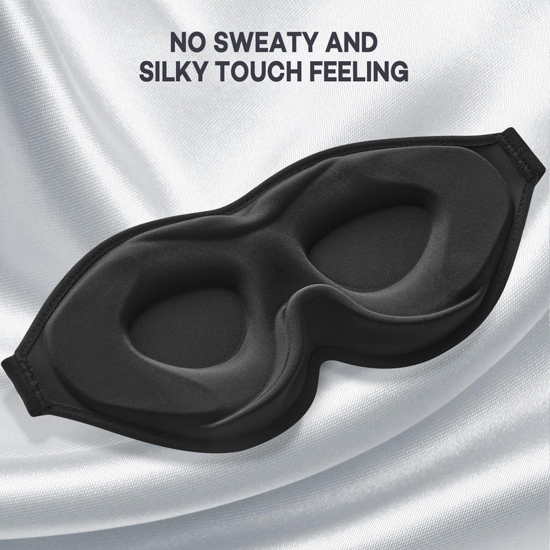 [Australia] - onaEz Sleep Masks, 2023 Upgraded 100% Darkness 3D Sleep Eye Mask with 12mm Recessed Eye Sockets, Breathable Comfortable Soft Milk Ice Silk Sleeping Mask for Traveling Napping All Night Sleeping Yoga Black 