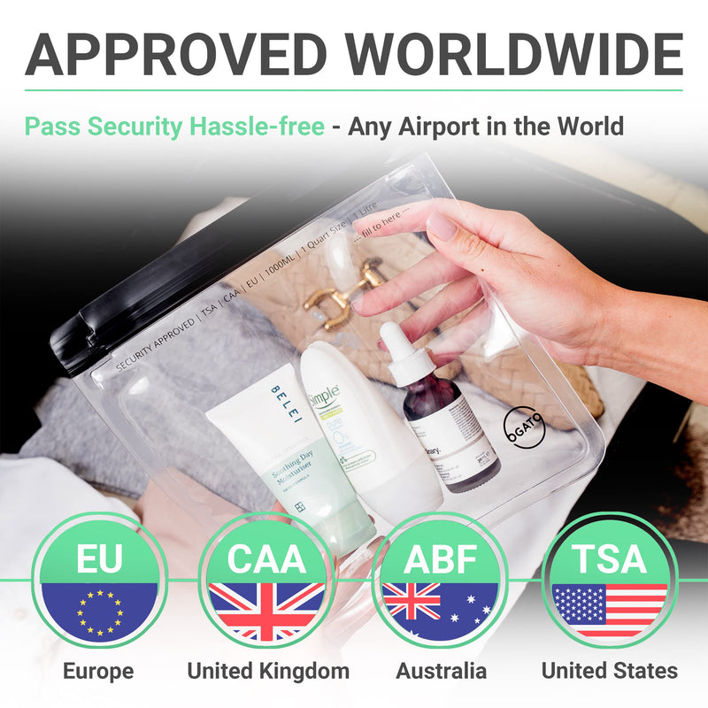 [Australia] - The Original Airport Security Liquids Bags - Clear Travel Toiletries Bag -100% Leakproof Airport Liquid Bag 20 x 20cm - Security Approved Travel Toiletry Bag by Ogato- Clear Travel Makeup Bag - 3pcs 