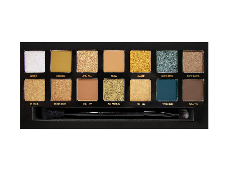 [Australia] - W7 24K Gold Rush Pressed Pigment Palette - 14 Standout Gold Colours - Flawless Long-Lasting Glam Makeup 