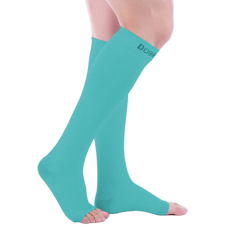 [Australia] - Doc Miller Toeless Compression Socks Women Men - 1 Pair 20-30mmHg, Recovery from Shin Splints, Joints Inflammation Large Tall Teal 
