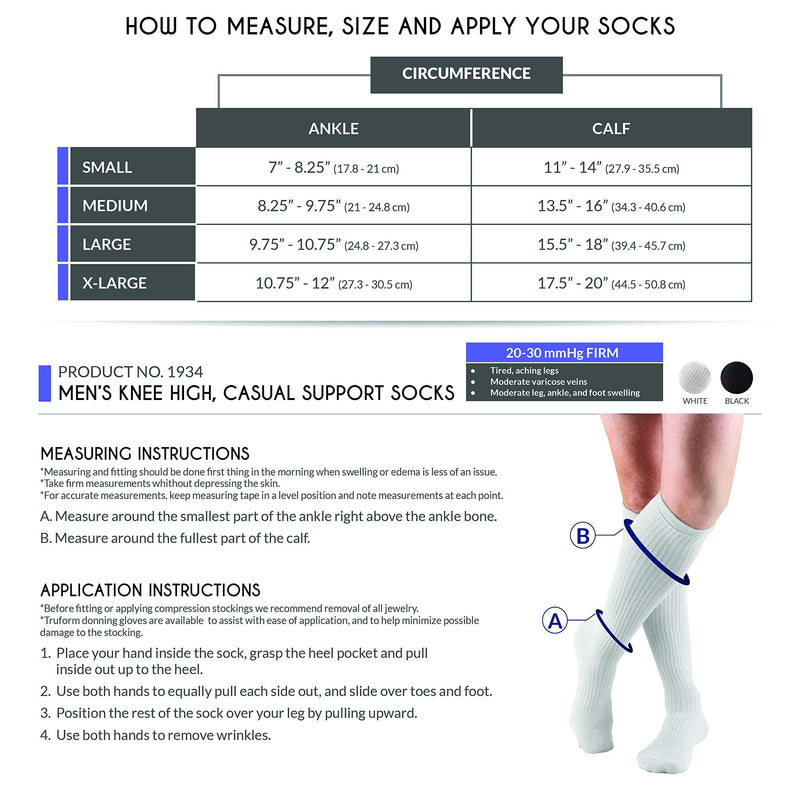 [Australia] - Truform - 1934BL-L Compression Socks, 20-30 mmHg, Men's Gym Socks, Knee High Over Calf Length, Black, Large Large (1 Pair) 