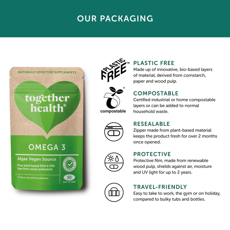 [Australia] - Algae Omega 3 – Together Health – Pure Algae Omega 3 – Unique Plant Source of DHA & EPA – Vegan Friendly - Made in The UK – Pack of 3 - 90 Softgels 90 Count (Pack of 3) 