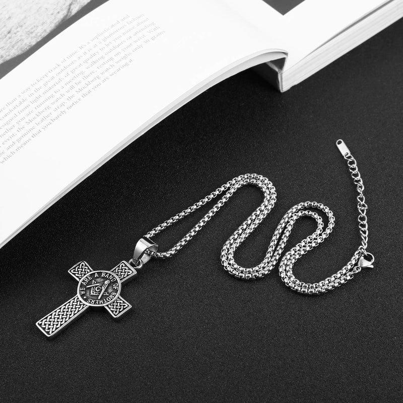 [Australia] - AsAlways Stainless Steel Freemason Symbol Masonic Eternal Celtic Cross Irish Knot Pendant Necklace, 22+2"Link Chain, 