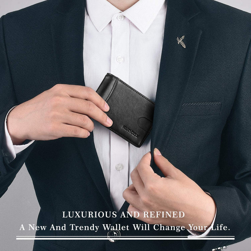 [Australia] - RUNBOX Minimalist Slim Wallet for Men with Money Clip RFID Blocking Front Pocket Leather Mens Wallets 3 Balck 
