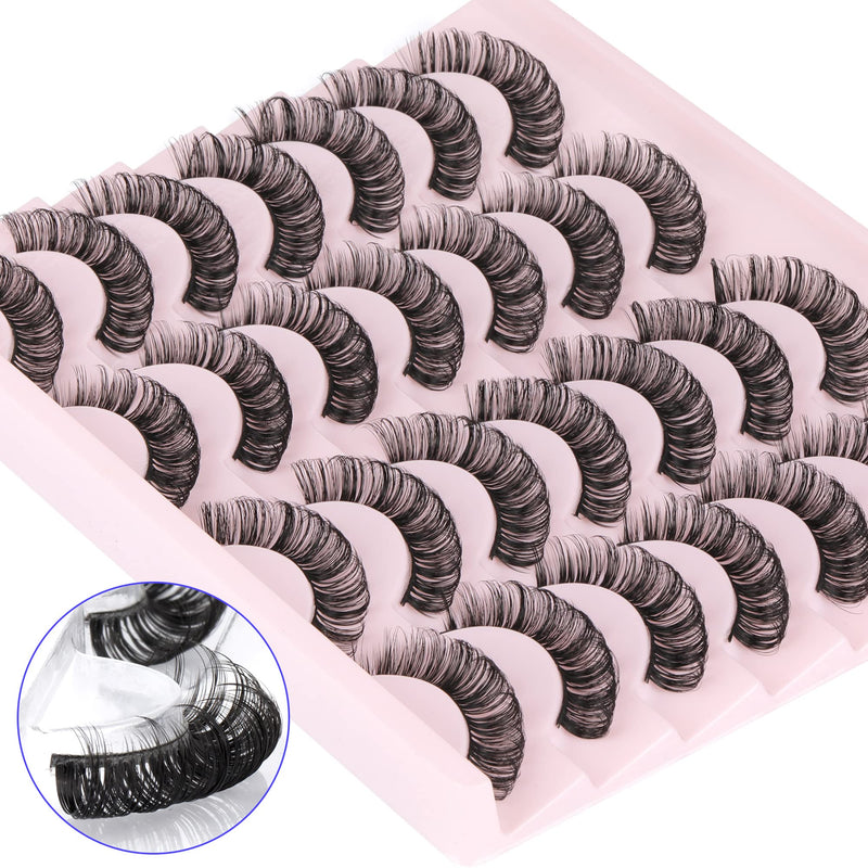 [Australia] - Newcally Russian Strip Lashes D Curl Wispy Fluffy False Eyelashes Natural Thick Volume Faux Mink Eye Lashes Reusable Handmade Like Fake Lashes Extension 14 Pairs A- THICK 