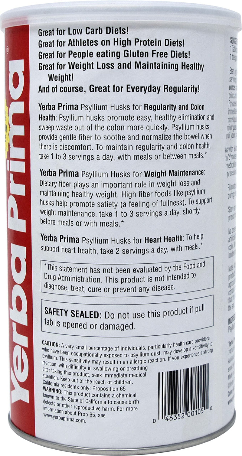 [Australia] - Yerba Prima Psyllium Husk, 12 Ounce - Colon Cleansing Fiber Supplement, for Heart Health, Natural Support for Gut Health, Vegan, No Sugar or Artificial Sweeteners, Non GMO, Gluten Free 