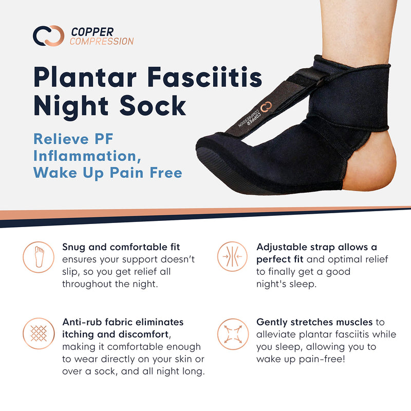 [Australia] - Copper Compression Plantar Fasciitis Night Splint Sock. Planter Fasciitis Support Dorsal Drop Foot Brace for Right or Left Foot. Soft Stretching Boot Splints for Feet, Sleep, Recovery Socks, Braces Small (Pack of 1) 