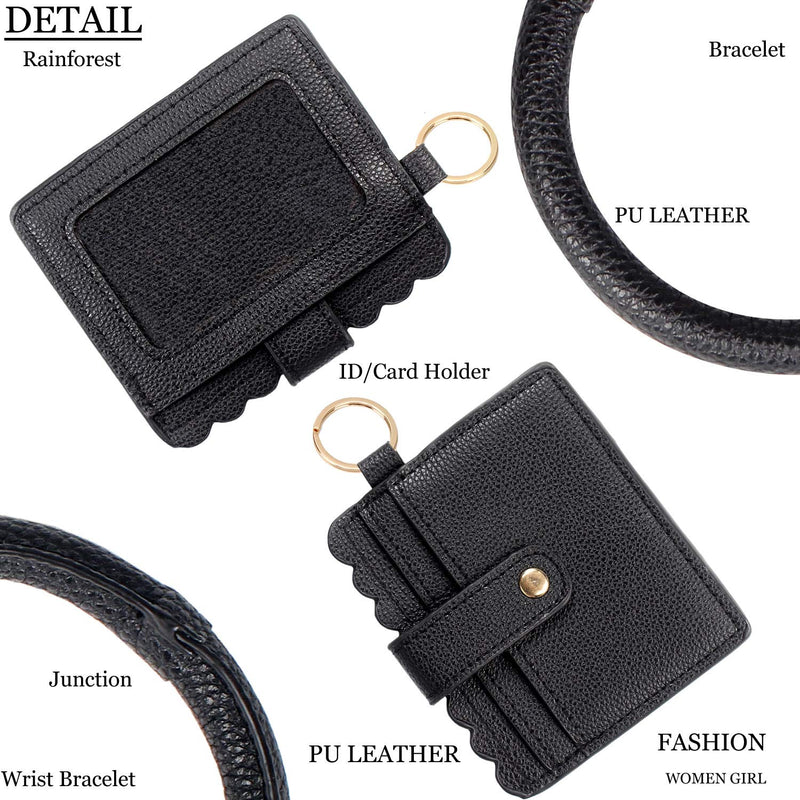 [Australia] - BIHRTC Wristlet Wallet Bracelet Keychain Pocket Card Holder Tassel Keyring with Charpstick Holder for Women Black 