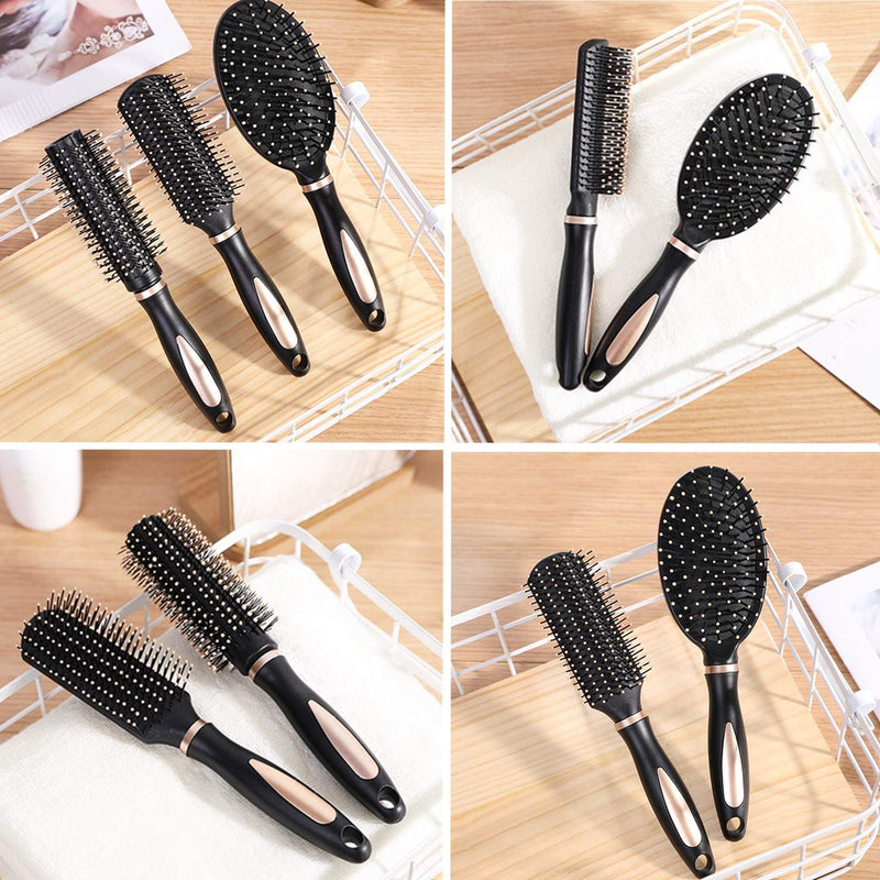 [Australia] - Pack of 4 Hair Brush Set Anti Static Massage Oval Comb Round Hair Brush Vent Hair Brush Detangling Brush Paddle Brush for Women Men Kid All Wet or Dry Hair's Detangle, Massage, Add Shine 