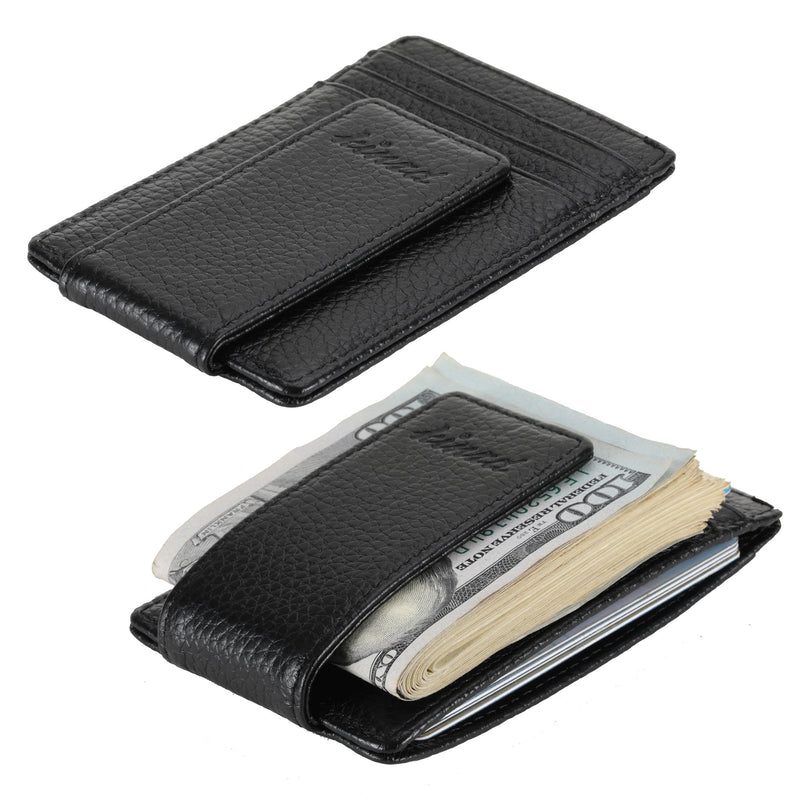 [Australia] - Money Clip, Front Pocket Wallet, Leather RFID Blocking Strong Magnet thin Wallet A Lichi Leather Black 