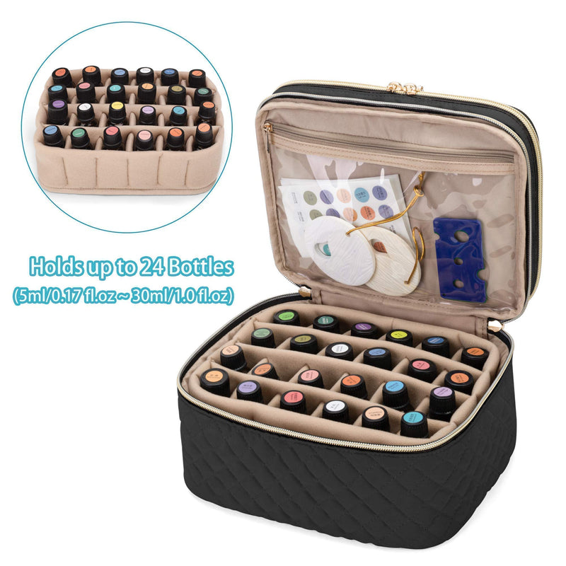 [Australia] - YARWO Double Layer Essential Oil Organizer, Portable Storage Bag for 24 Bottles (5ml/0.17fl.oz - 30ml/1.0fl.oz) Essential Oil and Accessories, Black (BAG ONLY, PATENTED DESIGN) Fits for 24 Bottles 