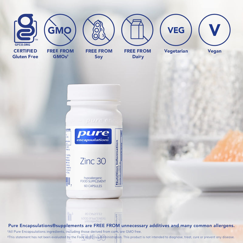 [Australia] - Pure Encapsulations - Zinc 30 - Zinc Picolinate 30mg - Highly Absorbable Hypoallergenic Immune System Supplement - 60 Capsules 60 Count (Pack of 1) 