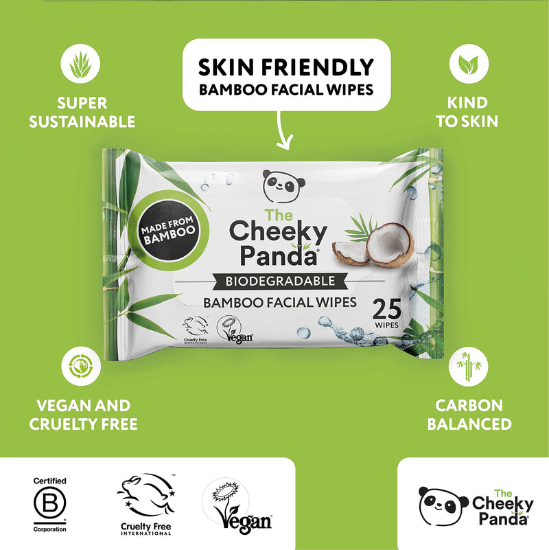 [Australia] - The Cheeky Panda – Facial Wipes, Coconut Scented | Pack of 25 Wipes | Make Up Remover, Hypoallergenic, Eco-Friendly, Super Soft, Kind to Skin & Sustainable 25 Count (Pack of 1) 