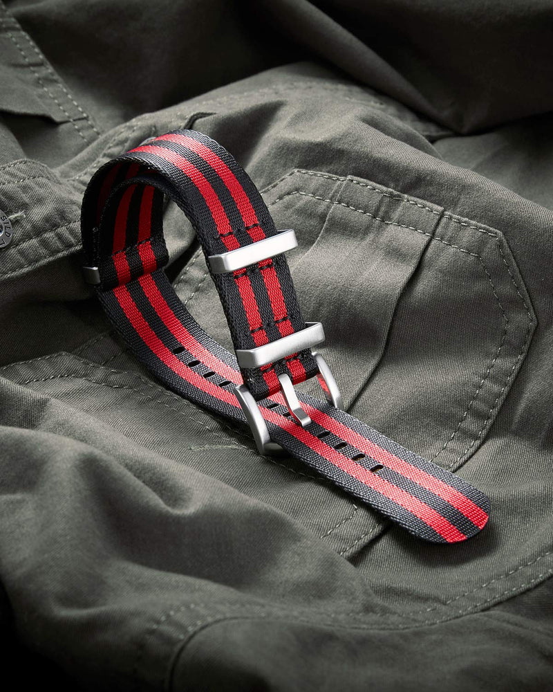 [Australia] - BINLUN Nylon Watch Band Multicolor Replacement Watch Straps for Men Women 18mm Black& Red 