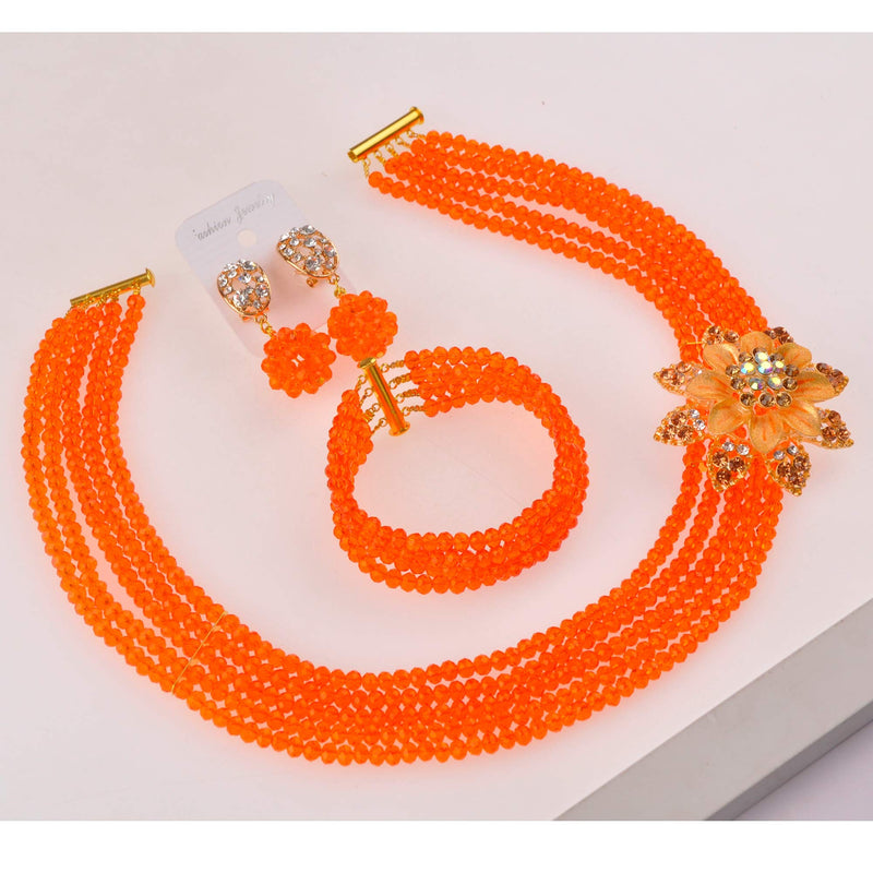 [Australia] - aczuv Classic African Beads Jewelry Set Nigerian Wedding Bridal Bridesmaids Jewelry Sets Orange 