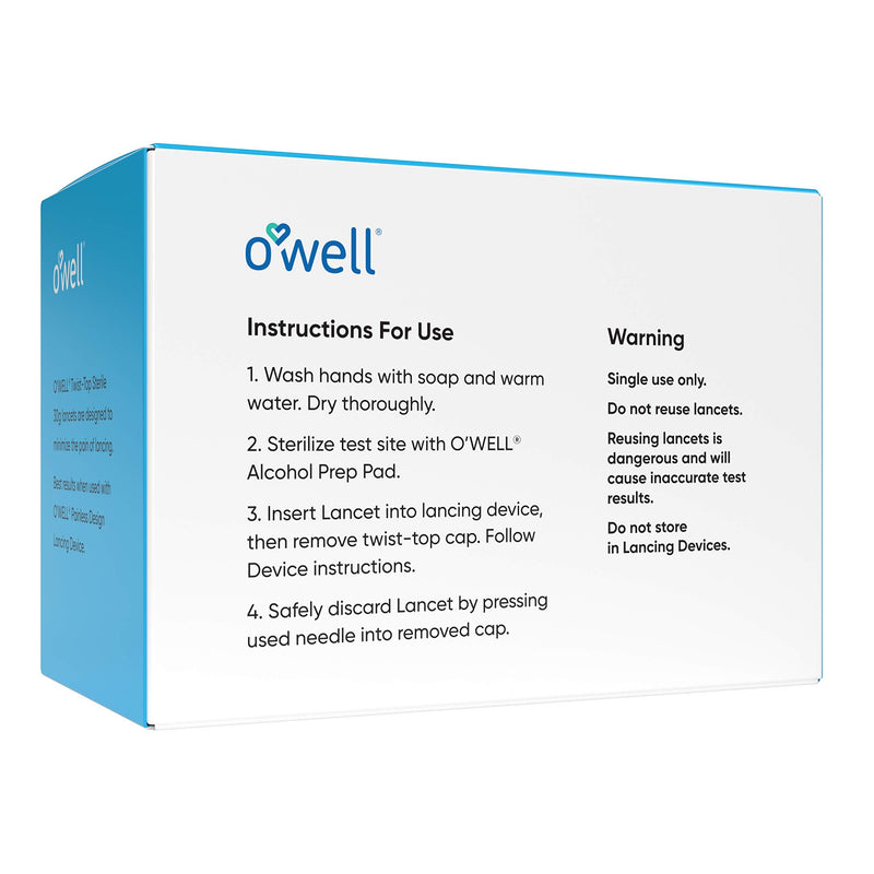 [Australia] - O'WELL Lancing Device Kit + 100 O'WELL Sterile Twist Top Lancets, 30 Gauge (for Regular-Thinner Skin) 