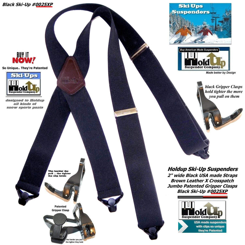 [Australia] - HoldUp 2" wide black Ski-Up Suspenders with Black Jumbo Gripper Clasp 