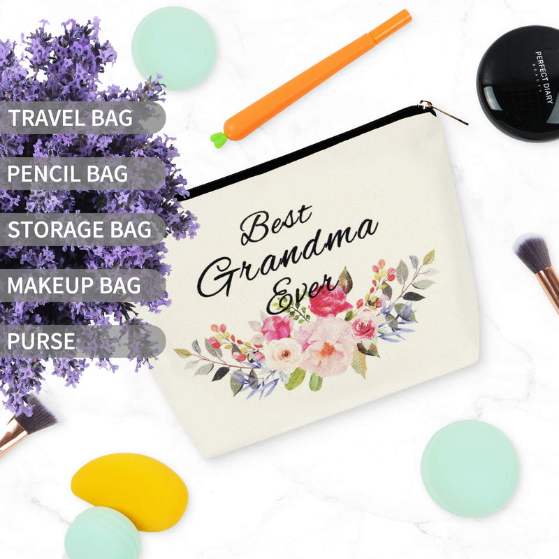 [Australia] - Grandma Gifts Best Grandma Ever Makeup Bag Grandma Cosmetic Bag Canvas Travel Toiletry Bag Mother's Day Gifts Grandmother Birthday Gifts for Grandma Nana Mom from Granddaughter white 