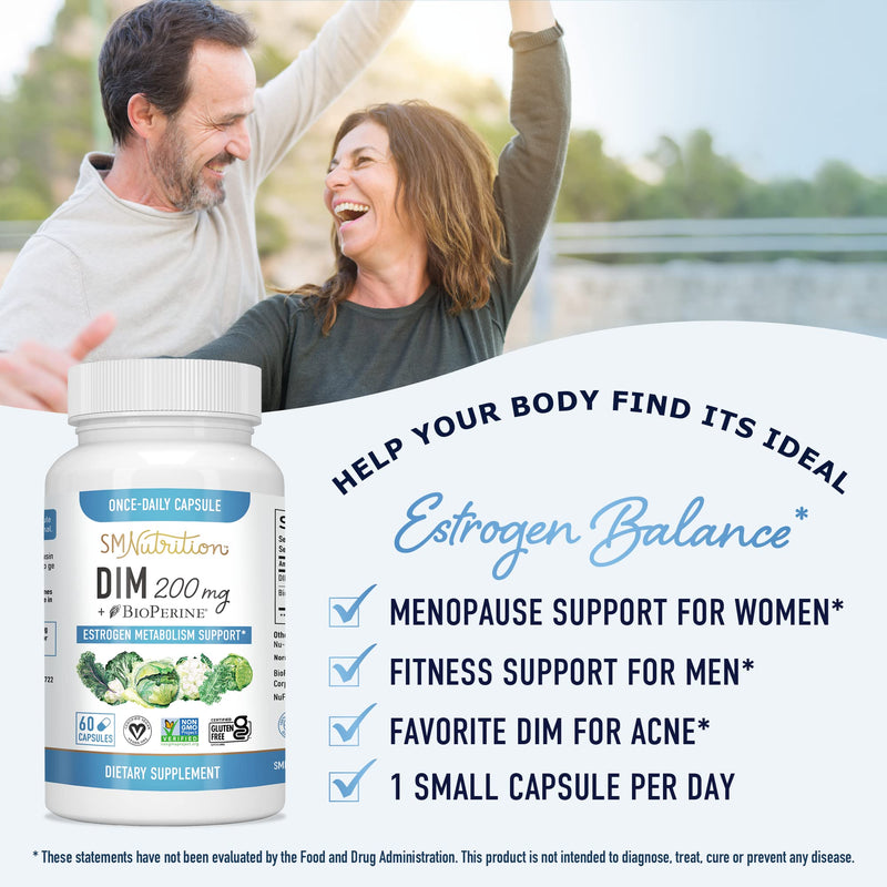 [Australia] - DIM Supplement 200mg - DIM Diindolylmethane Plus BioPerine 60-Day Supply of DIM for Estrogen Balance, Hormone Menopause Relief, Acne Treatment, PCOS, Bodybuilding DIM 200mg 