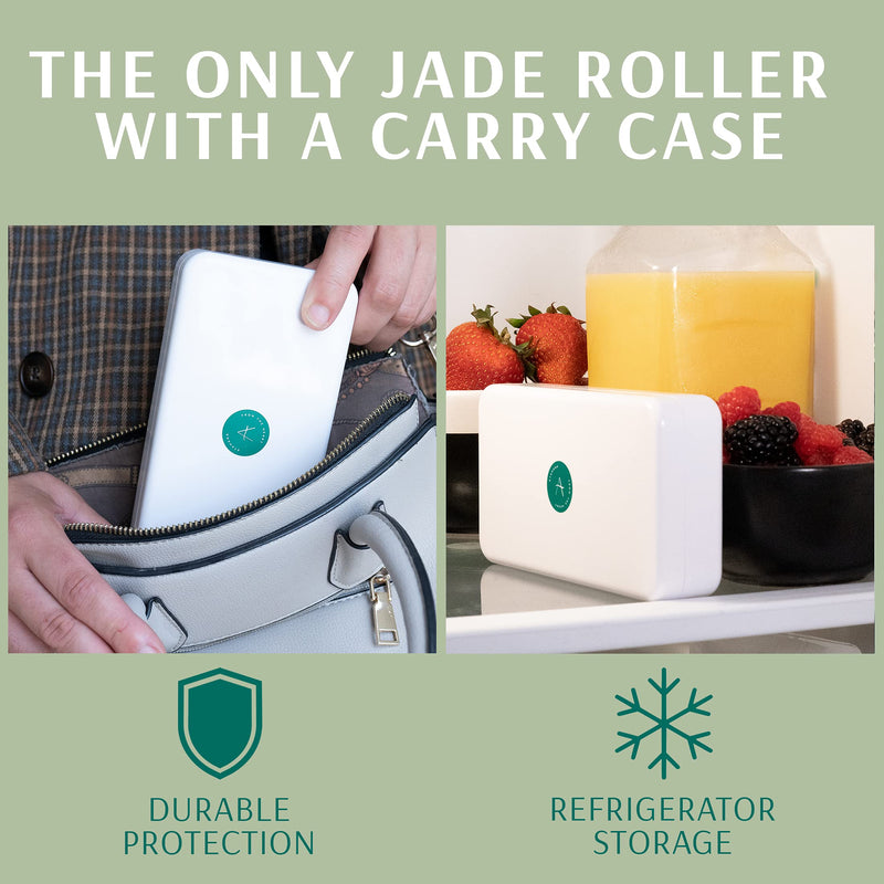 [Australia] - Jade Roller and Gua Sha Set w/Fridge Case - 100% Natural Jade Stone Roller & Gua Sha - Video Tutorial & Ebook Included - Real Jade Roller for Face 