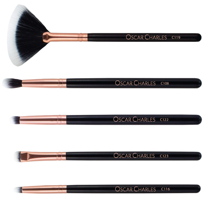 [Australia] - Oscar Charles Professional Makeup Brush Set with Beauty Sponge, Brush Holder and Product Guide - Rose Gold 