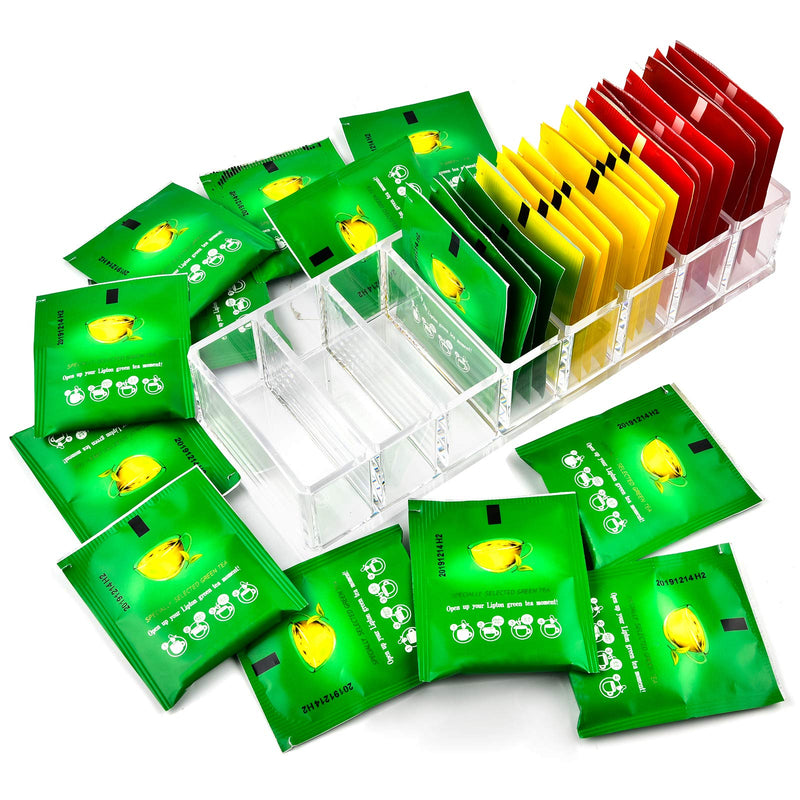 [Australia] - Tea Bag Organizer Holder for Kitchen Pantry Cabinet, Countertop, Tea Storage Box Station Bin Caddy Holds Beverage Bags| Sweeter| ketchup packets| Spice Pouches| Dressing Mixes - Transparent 