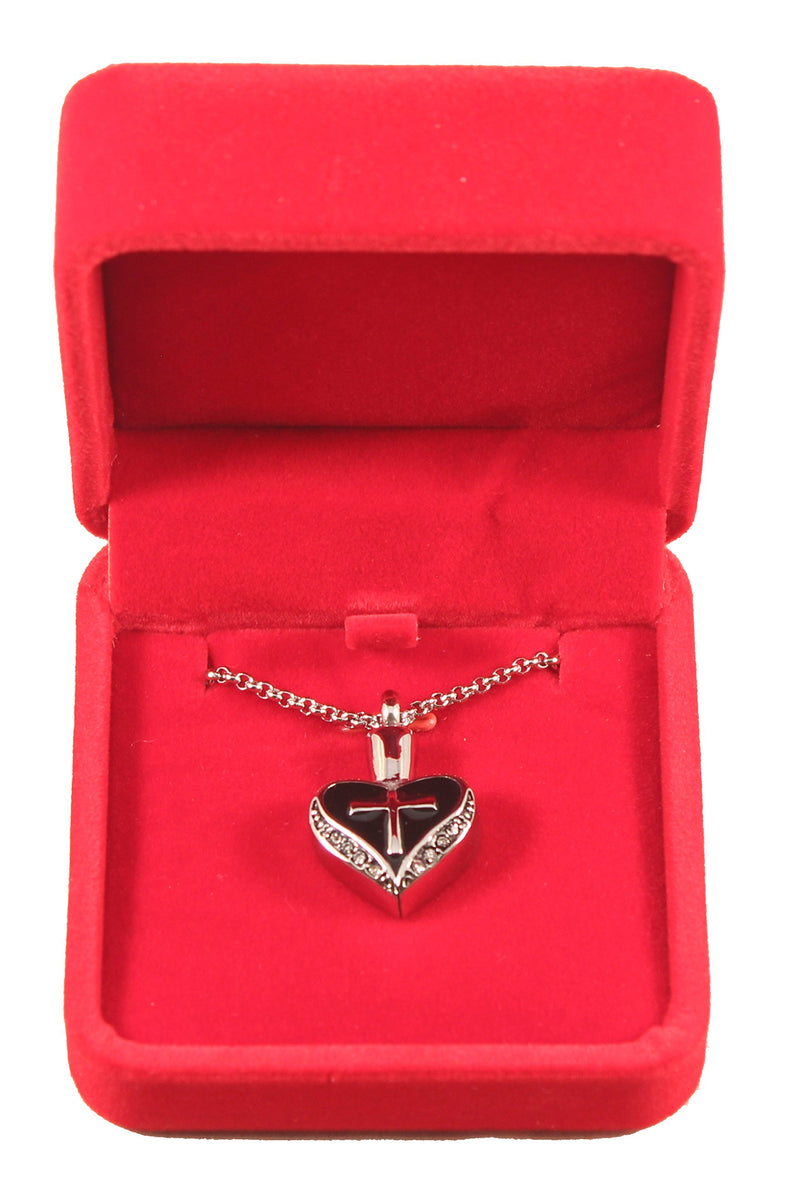 [Australia] - Heart and Cross Urn Necklace for Ashes - Cremation Jewelry Memorial Keepsake Pendant - Funnel Kit Included 