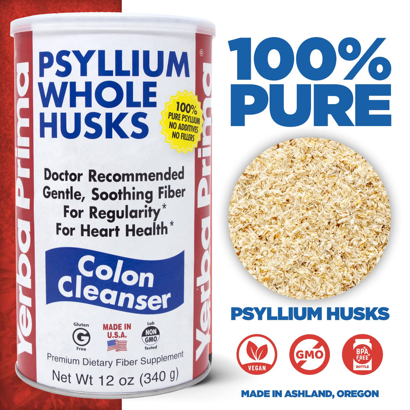 [Australia] - Yerba Prima Psyllium Husk, 12 Ounce - Colon Cleansing Fiber Supplement, for Heart Health, Natural Support for Gut Health, Vegan, No Sugar or Artificial Sweeteners, Non GMO, Gluten Free 