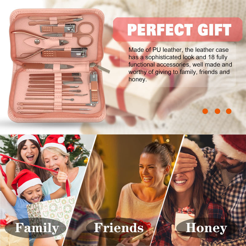 [Australia] - Manicure Set Professional Nail Clippers Kit Pedicure Care Tools With Zipped Bag For Women - 18 In 1 Grooming Tools Kit For Travel & Home（ROSE GOLD） Rose Gold-18pcs 