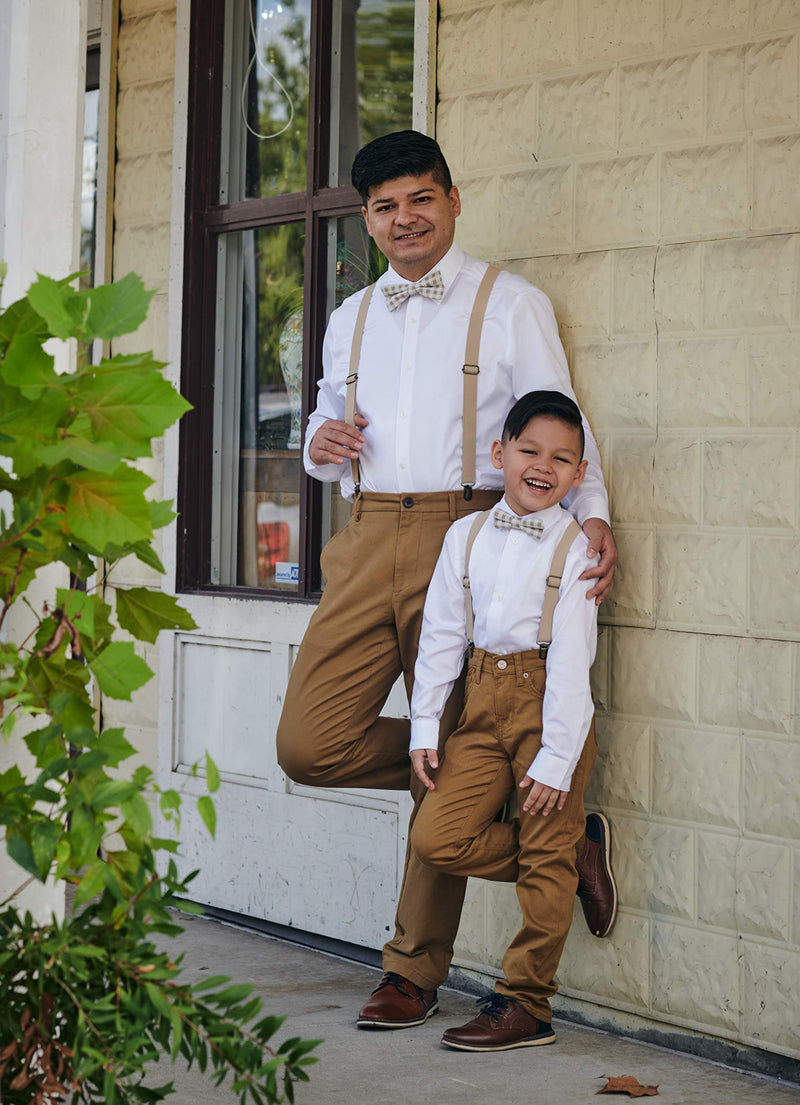[Australia] - Suspenders and Bow Tie Set Adjustable for Men Dad Beige With Beige Bowtie 